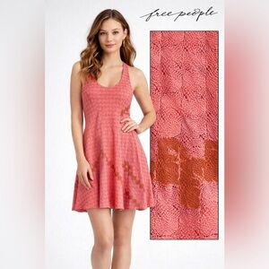 Free People Coral Knit Fit & Flare Mini Dress – Boho Sleeveless Summer Dress M